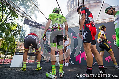 MuggiÃ², Italy May 26, 2016; Professional Cyclist to the podium signatures before the start of the stage Editorial Stock Photo